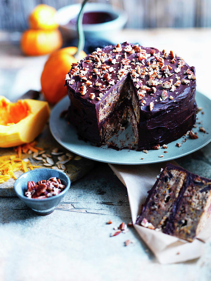 Butternut-chocolate-cake With Nuts Photograph by Karen Thomas
