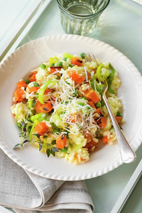 Butternut Squash And Pea Risotto With Parmesan Cheese Photograph by Jonathan Short
