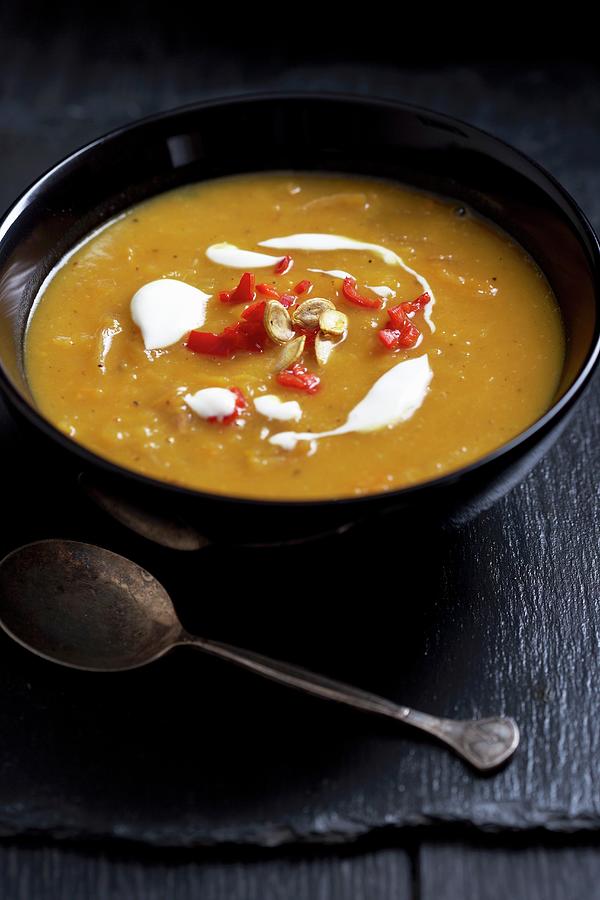 Butternut Squash Soup With Creme Fraiche Photograph by Tim Pike - Fine ...
