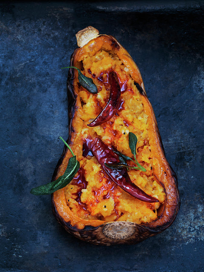 Butternut Squash With Daal Stuffing Photograph by Hugh Johnson