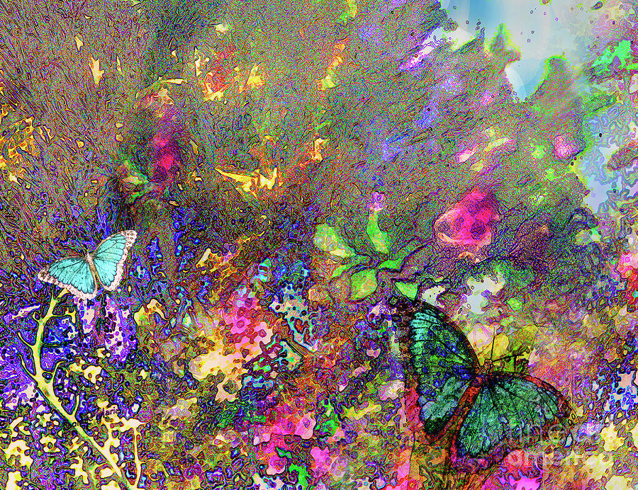 Butterfly Fantasy Garden in the mist Mixed Media by Bonnie Marie
