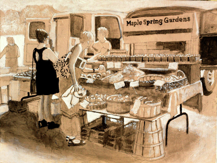 Buying From The Maple Springs Truck the drawing Painting by David Zimmerman