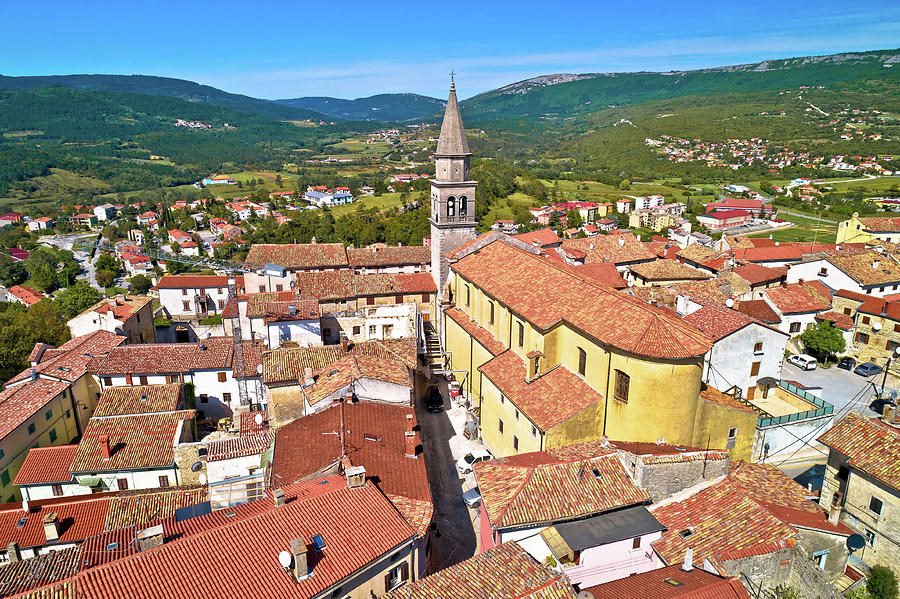 Buzet. Idyllic hill town of Buzet church and architecture aerial Photograph by Brch Photography