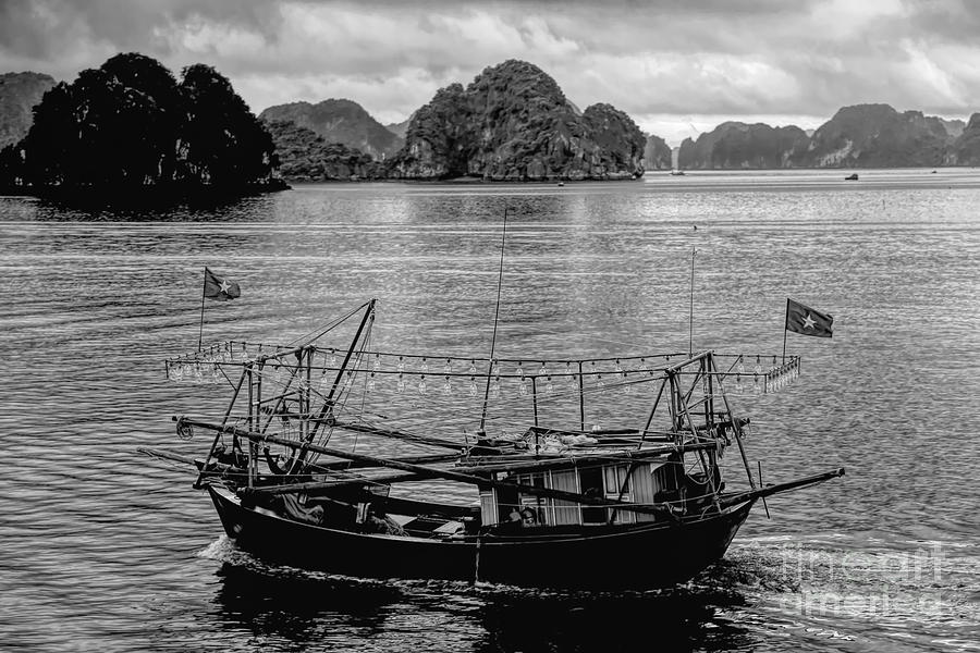 BW Fishing Vessel Ha Long Bay  Photograph by Chuck Kuhn