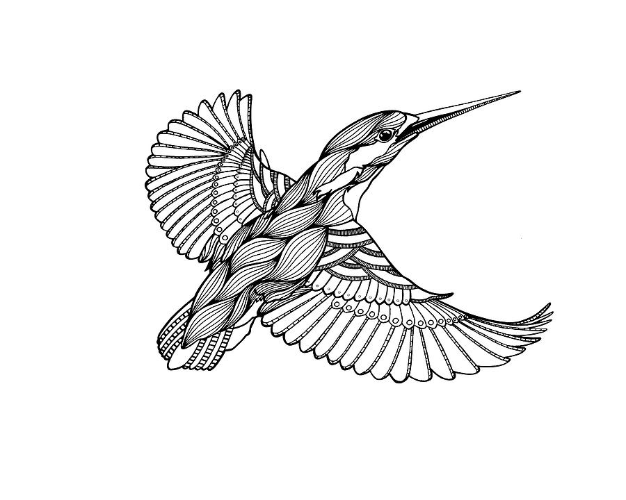 Animal Digital Art - Bw Kingfisher by Drawpaint Illustration