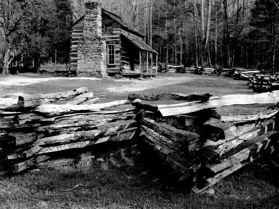 BW Log Cabin at Cades Cove Photograph by Mike McBrayer