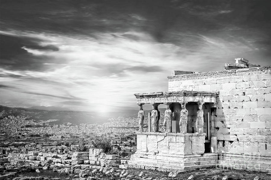 BW - The Caryatids of Acropolis in Athens, Greece Photograph by Stefano Senise