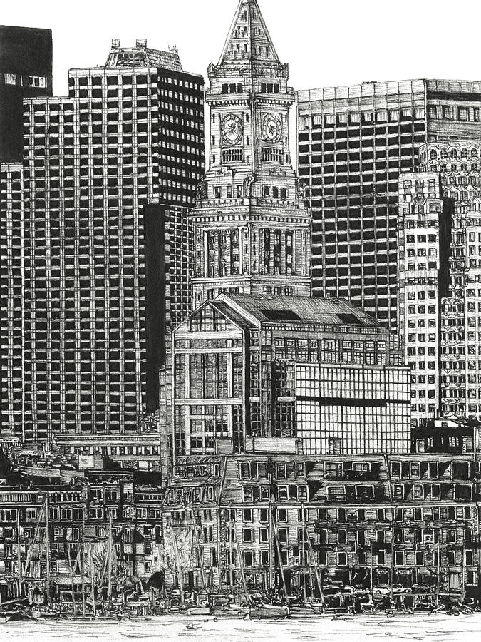 B&w Us Cityscape-boston Painting by Melissa Wang - Fine Art America