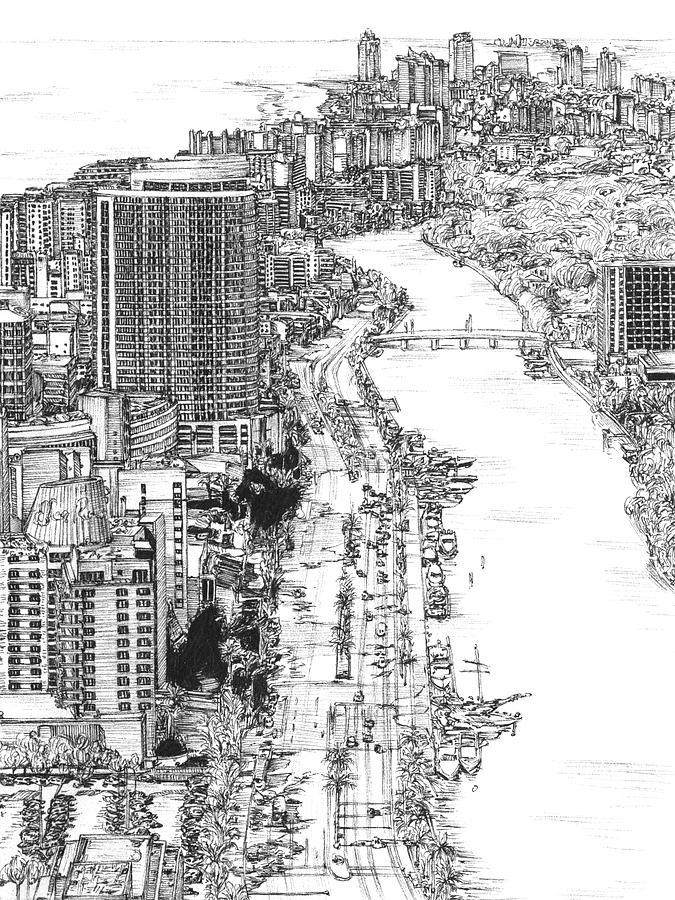 Landscape Painting - B&w Us Cityscape-miami by Melissa Wang