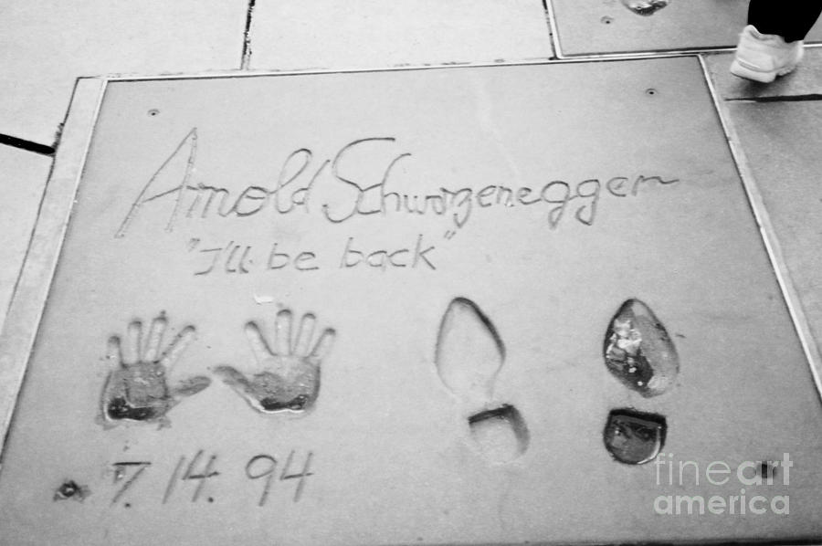BW Version Arnold Schwarzenegger Hollywood Boulevard Chinese Theater Photograph by Joseph Baril