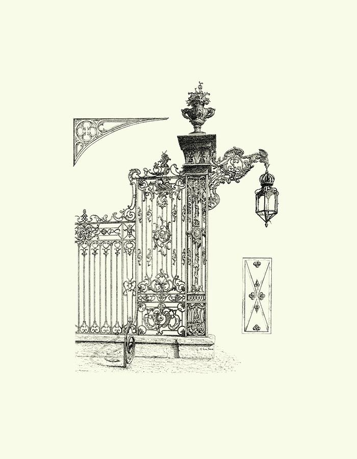 Architecture Painting - B&w Wrought Iron Gate Iv by Unknown