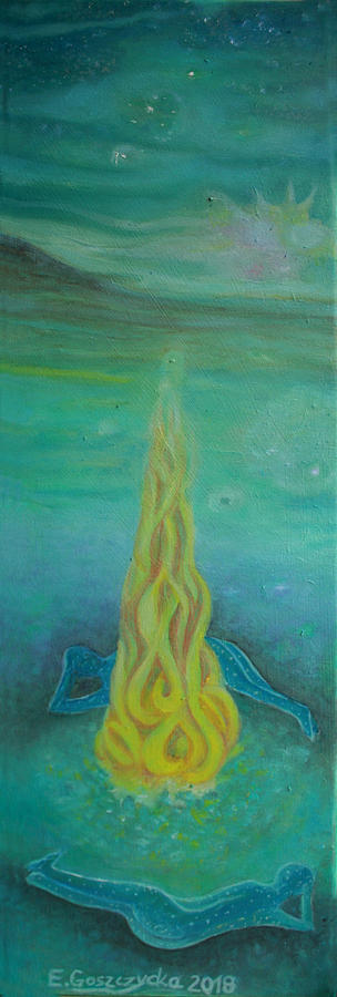 By the fire Painting by Elzbieta Goszczycka