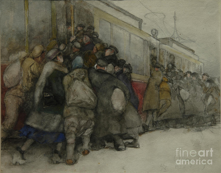 By The Tram, 1920. Artist Vakhrameyev Drawing by Heritage Images