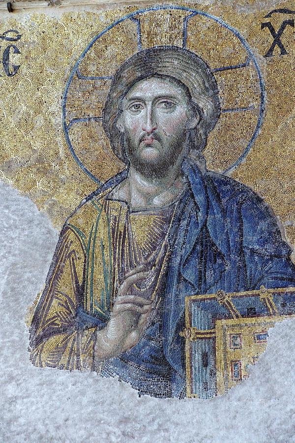 Byzantine mosaic of Christ  in the gallery of Hagia Sophia Photograph by Steve Estvanik