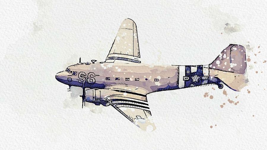 C-47 Skytrain 2 watercolor by Ahmet Asar Painting by Celestial Images