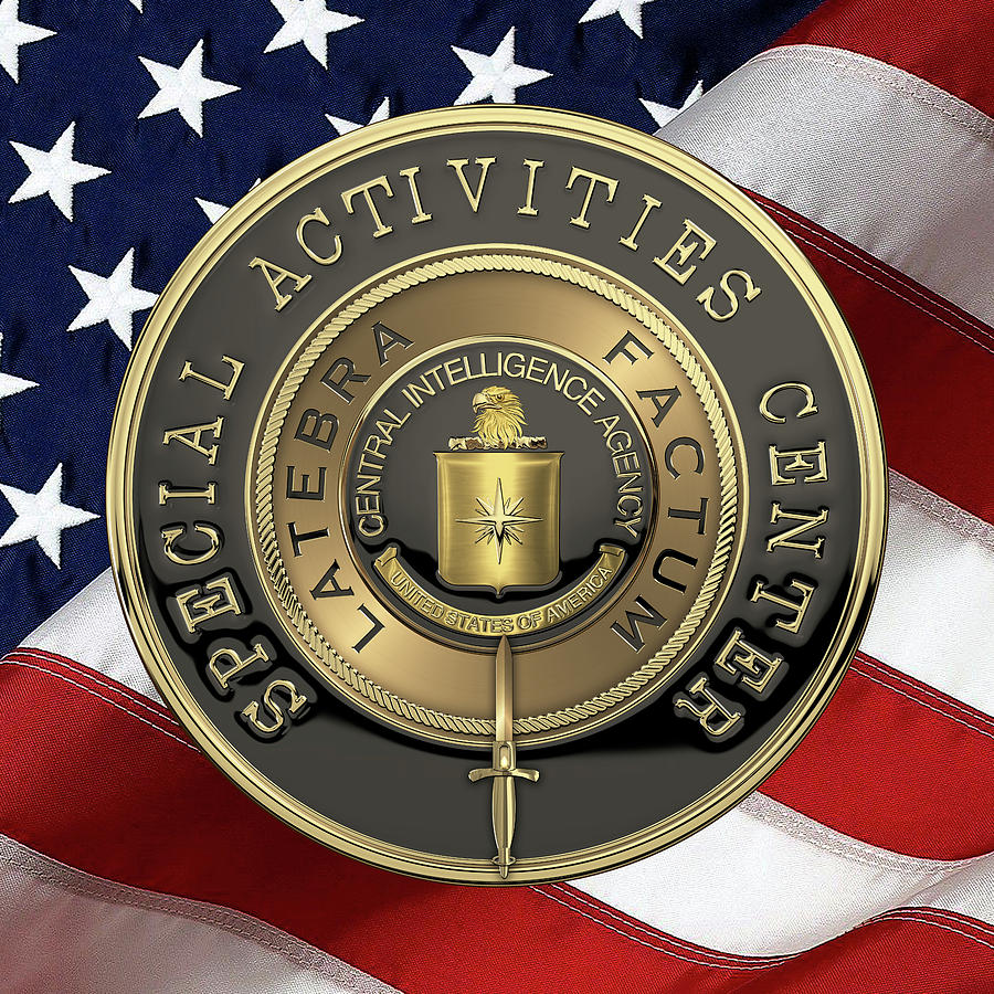 C I A  Special Activities Center -  S A C  Emblem over American Flag Digital Art by Serge Averbukh