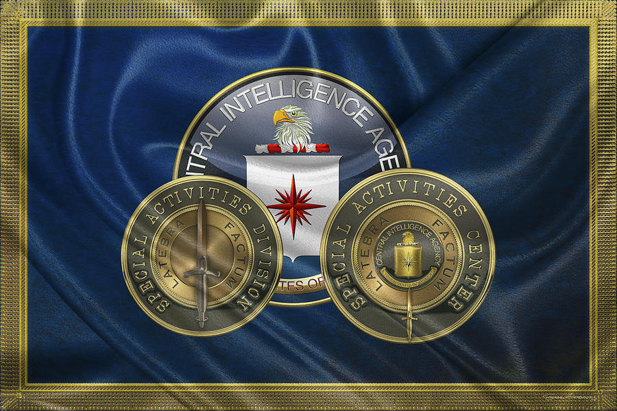 Special Activities Division Digital Art - C I A  Special Activities Center -  S A C  Emblem over  C I A  Flag by Serge Averbukh