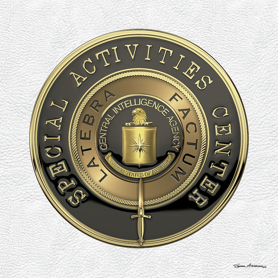 C I A  Special Activities Center -  S A C  Emblem over White Leather Digital Art by Serge Averbukh
