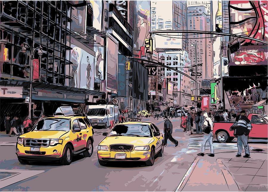 Car Drawing - Cab City New York by Stanley Mathis