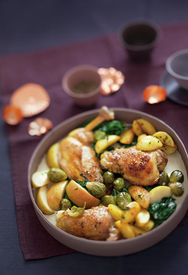 Cabbage Dish For The Winter: Braised Chicken With Brussels Sprouts Photograph by Grossmann.schuerle Jalag
