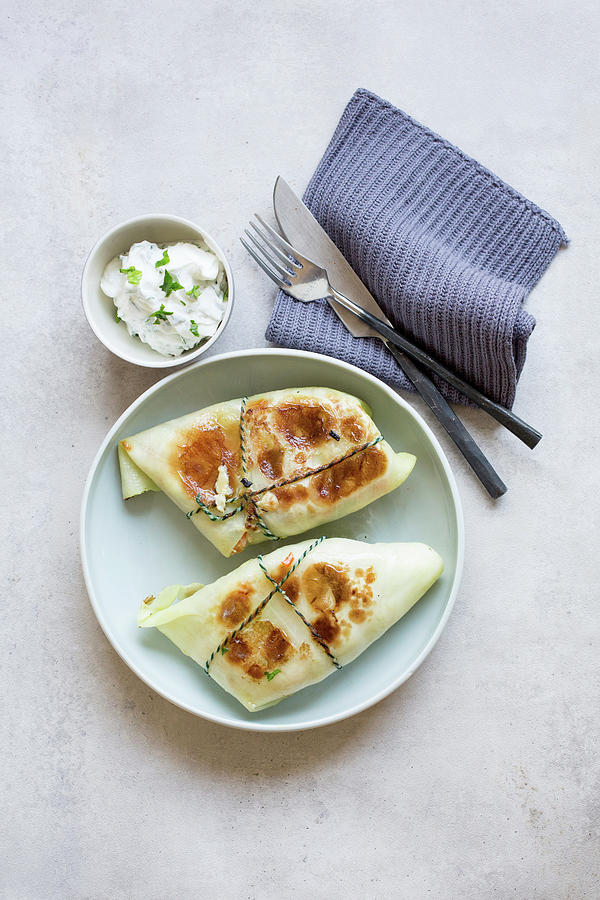 Cabbage Rolls Served With Spring Quark Photograph by Claudia Timmann