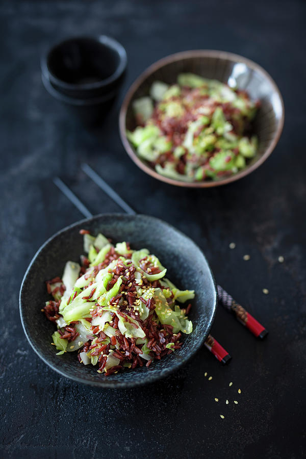 Cabbage With Ginger, Sesame Oil And Red Thai Rice vegan Photograph by Jan Wischnewski