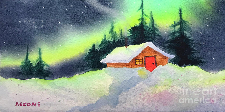 Cabin Aurora Painting by Teresa Ascone