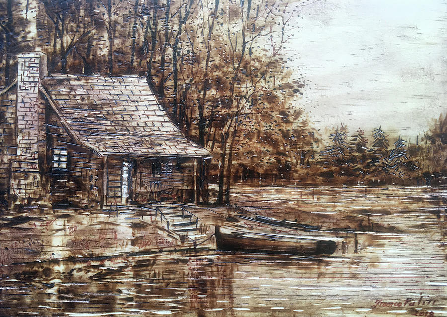Cabin Pyrography - Cabin by the Lake by Franco Puliti