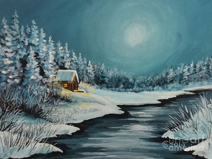 Cabin in the Nightwoods Painting by Stacy Cobb - Fine Art America