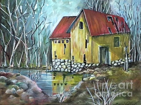 Cabin in the woods  Painting by Maria Karlosak