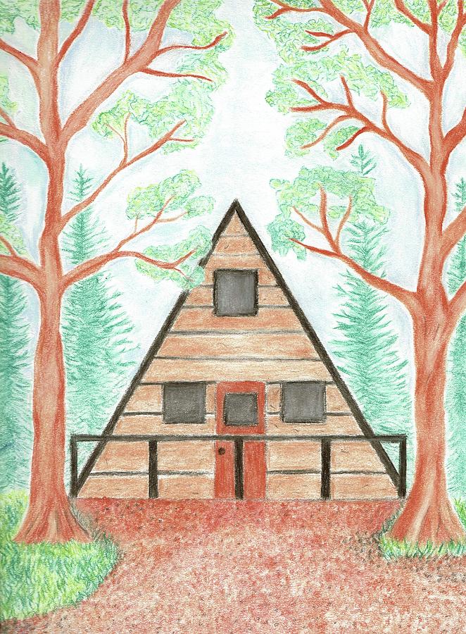 Cabin in the Woods Drawing by Sarah Warman