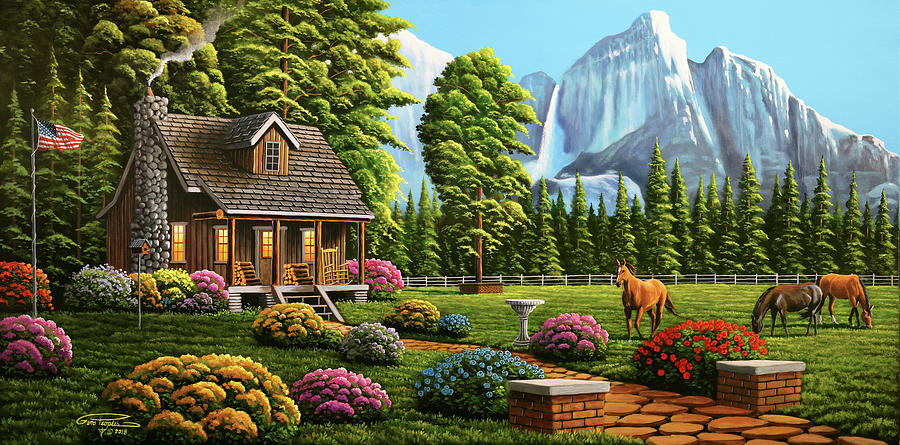 Landscape Painting - Cabin Life by Geno Peoples