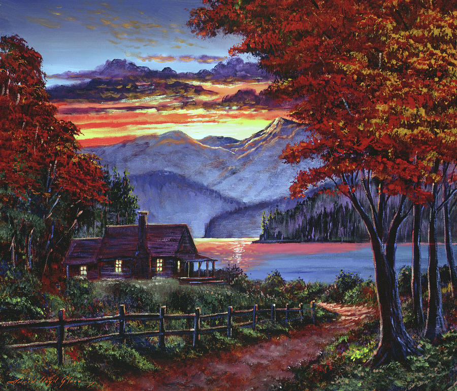 Mountain Painting - Cabin On The Bay by David Lloyd Glover