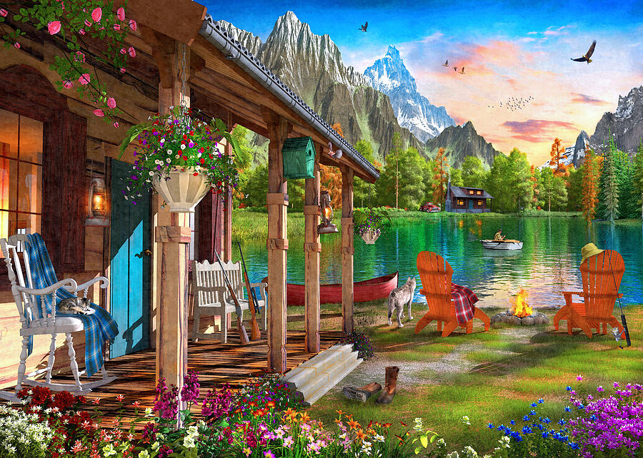 Cabin Porch View Painting by MGL Meiklejohn Graphics Licensing