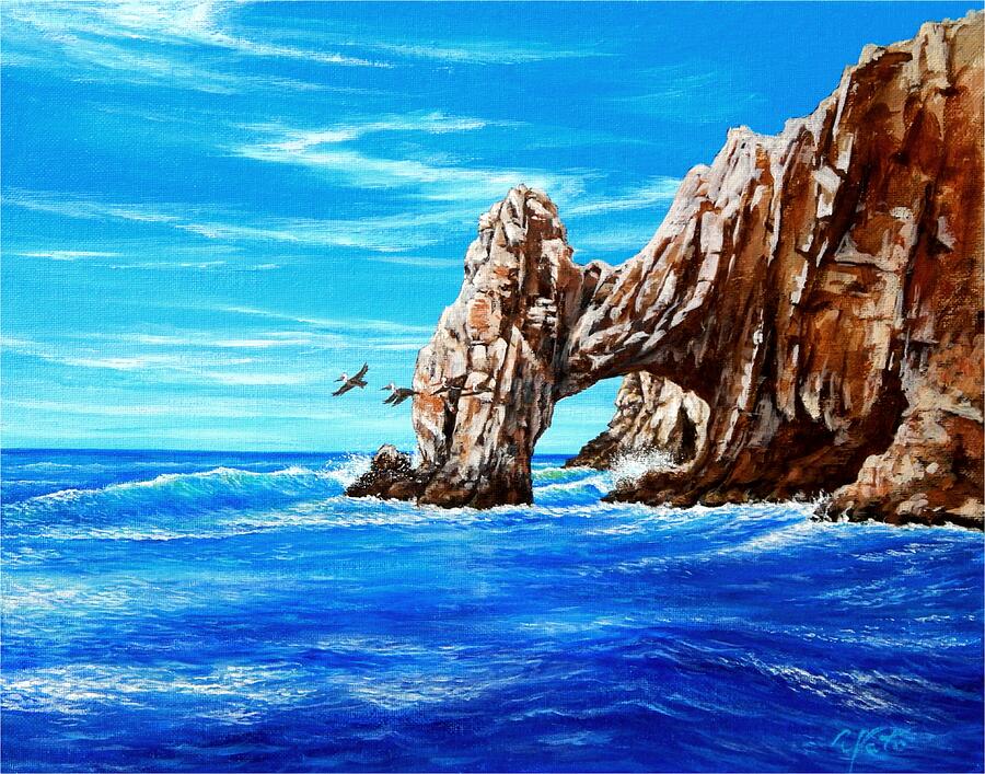 Cabo San Lucas Day pelicans Painting by John YATO