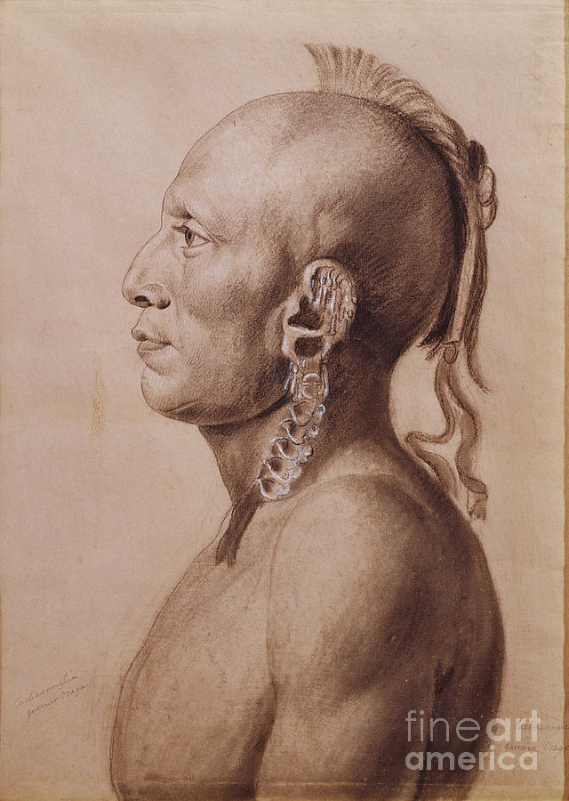 Cachasunghia, An Osage Warrior, 1806 Painting by Charles Balthazar Julien Fevret De Saint-memin