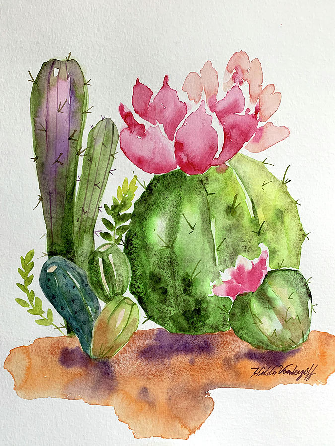 Cactus and Succulents Painting by Hilda Vandergriff