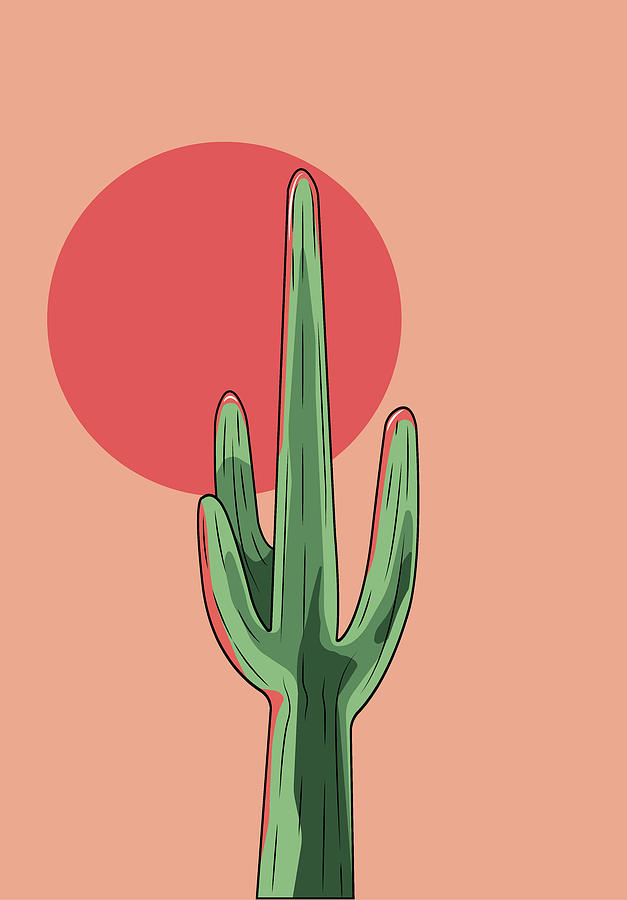 Sunset Digital Art - Cactus And Sunset by Rizki Pratama