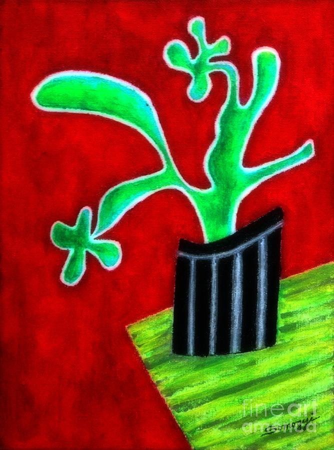 Cactus on Green Table Painting by Jayne Somogy