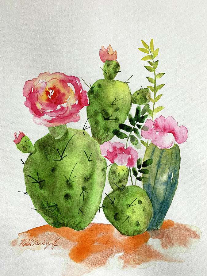 Flowers Still Life Painting - Cactus Patch by Hilda Vandergriff