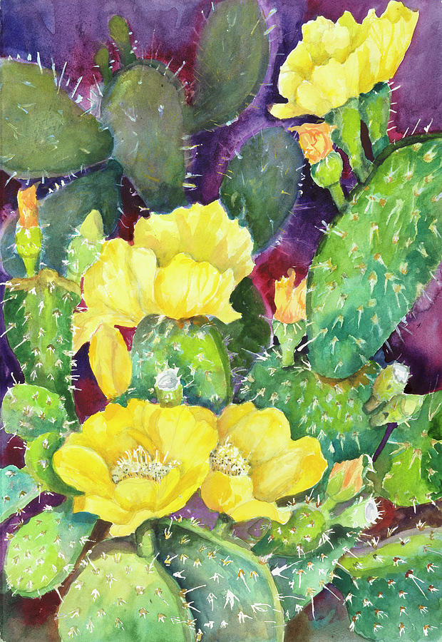 Flower Painting - Cactus With Yellow Blooms by Joanne Porter