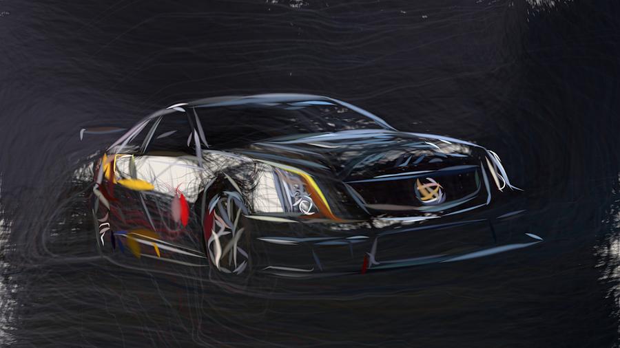 Cadillac CTS V Coupe Racecar Draw Digital Art by CarsToon Concept