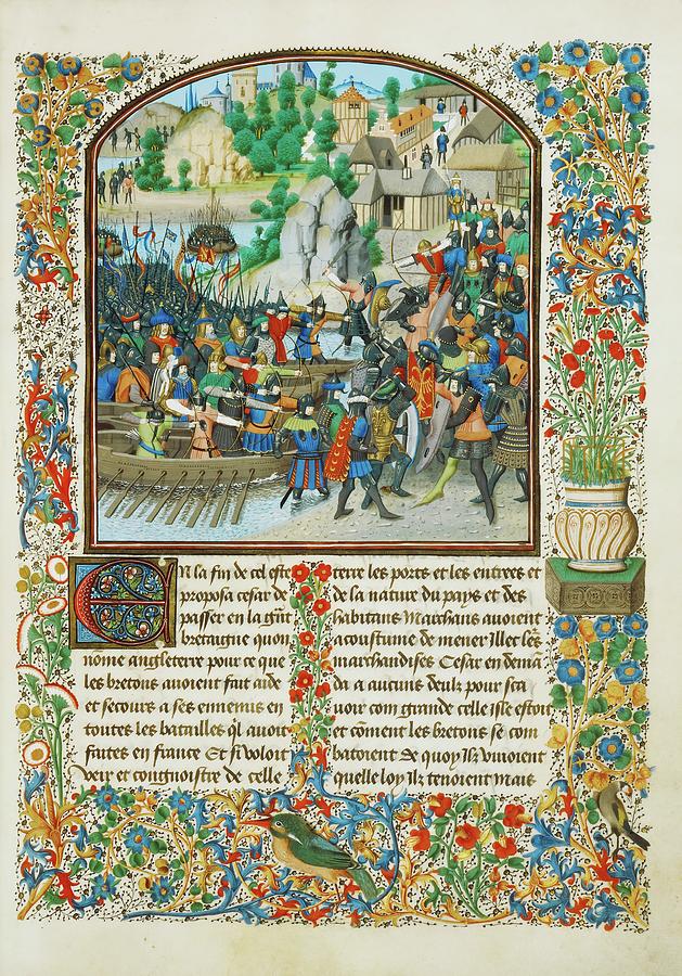 Caesar landing in England. From andquot,Illuminated by Loyset Liedet, around 1454-1460 MS 5088. Painting by Mansel Jean historian