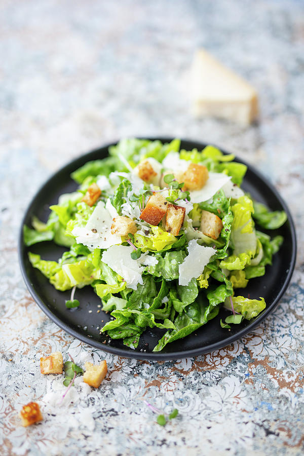 Caesar Salad romaine Lettuce With Anchovy Dressing And Parmesan Photograph by Jan Wischnewski