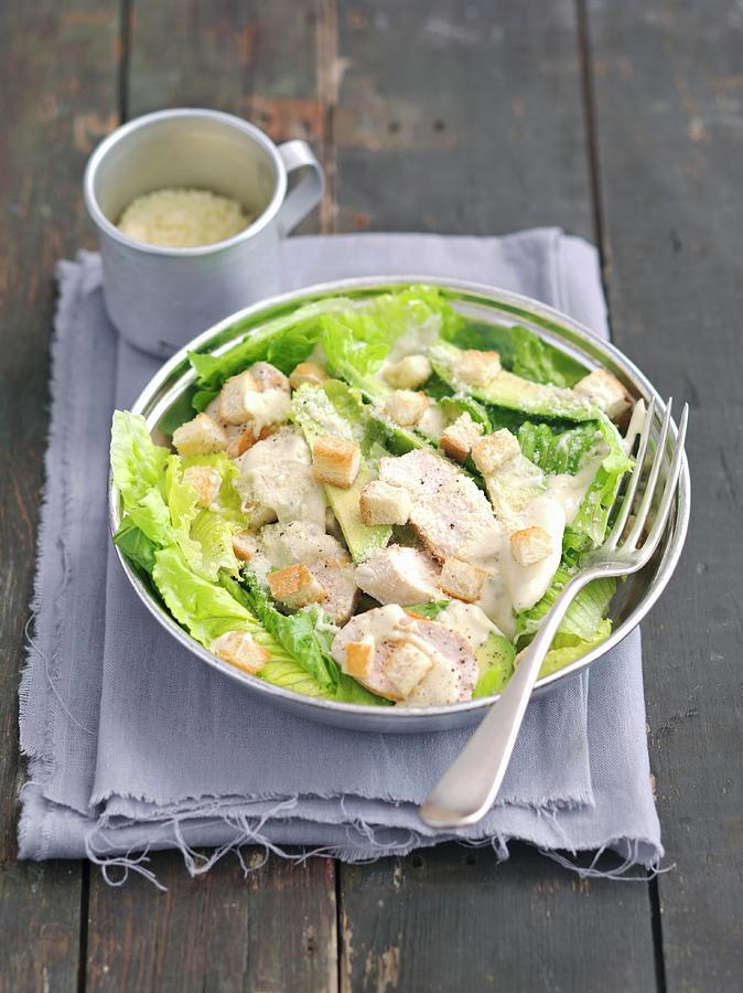 Caesar Salad With Avocado, Grilled Chicken And Croutons Photograph by Rua Castilho