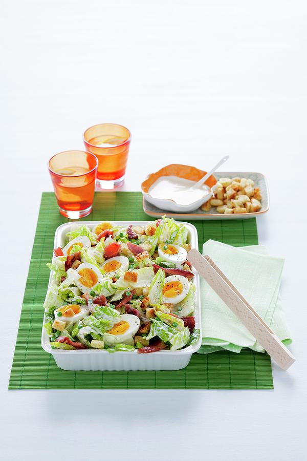 Caesar Salad With Bacon, Hard-boiled Eggs And Croutons Photograph by Peter Kooijman