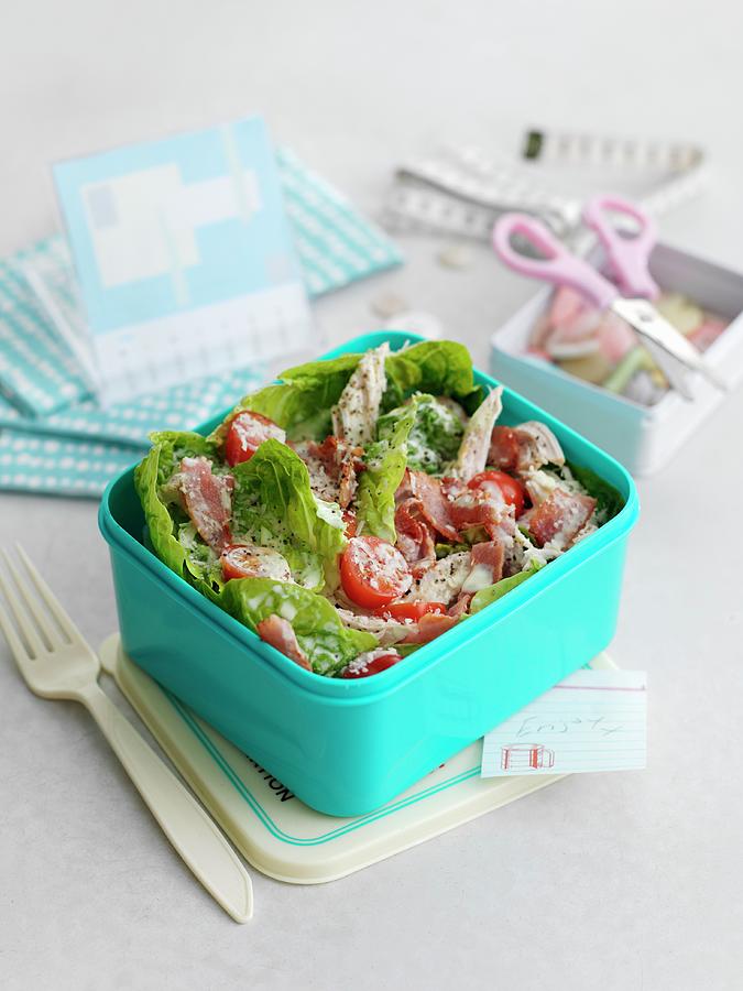 Caesar Salad With Chicken In Lunch Box Photograph by Gareth Morgans