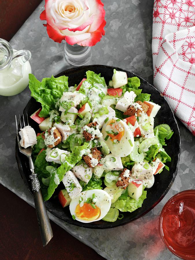 Caesar Salad With Hard-boiled Eggs And Croutons Photograph by Gareth Morgans