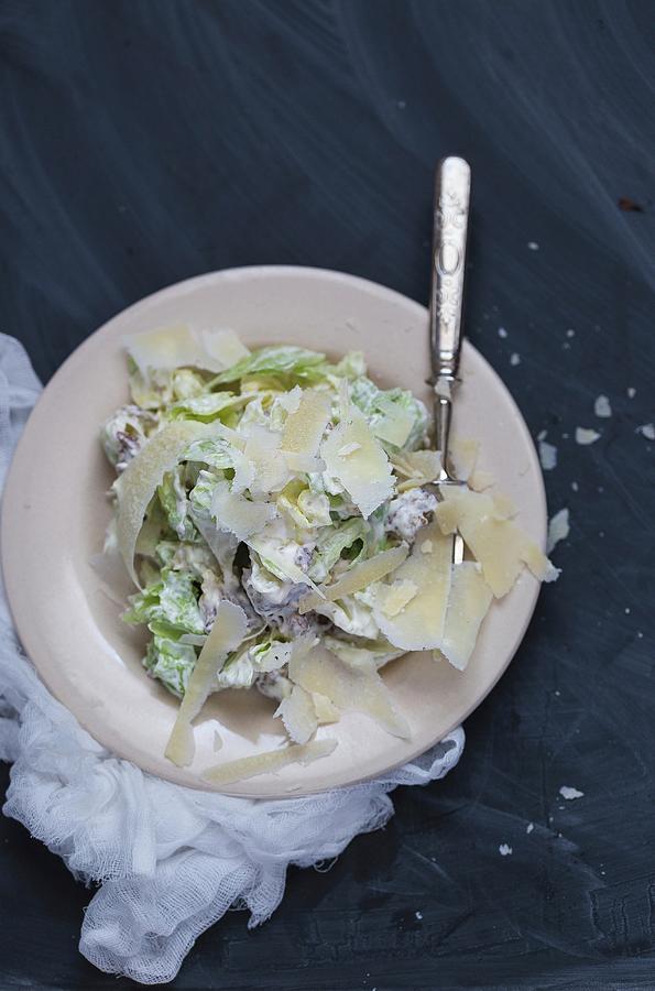 Caesar Salad With Parmesan Cheese seen From Above Photograph by Adel Bekefi