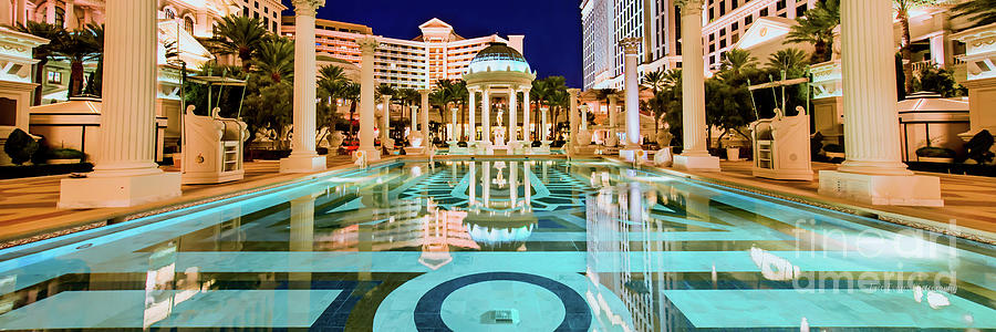 Caesars Palace Neptune Pool at Night 3 to 1 Ratio Photograph by Aloha Art